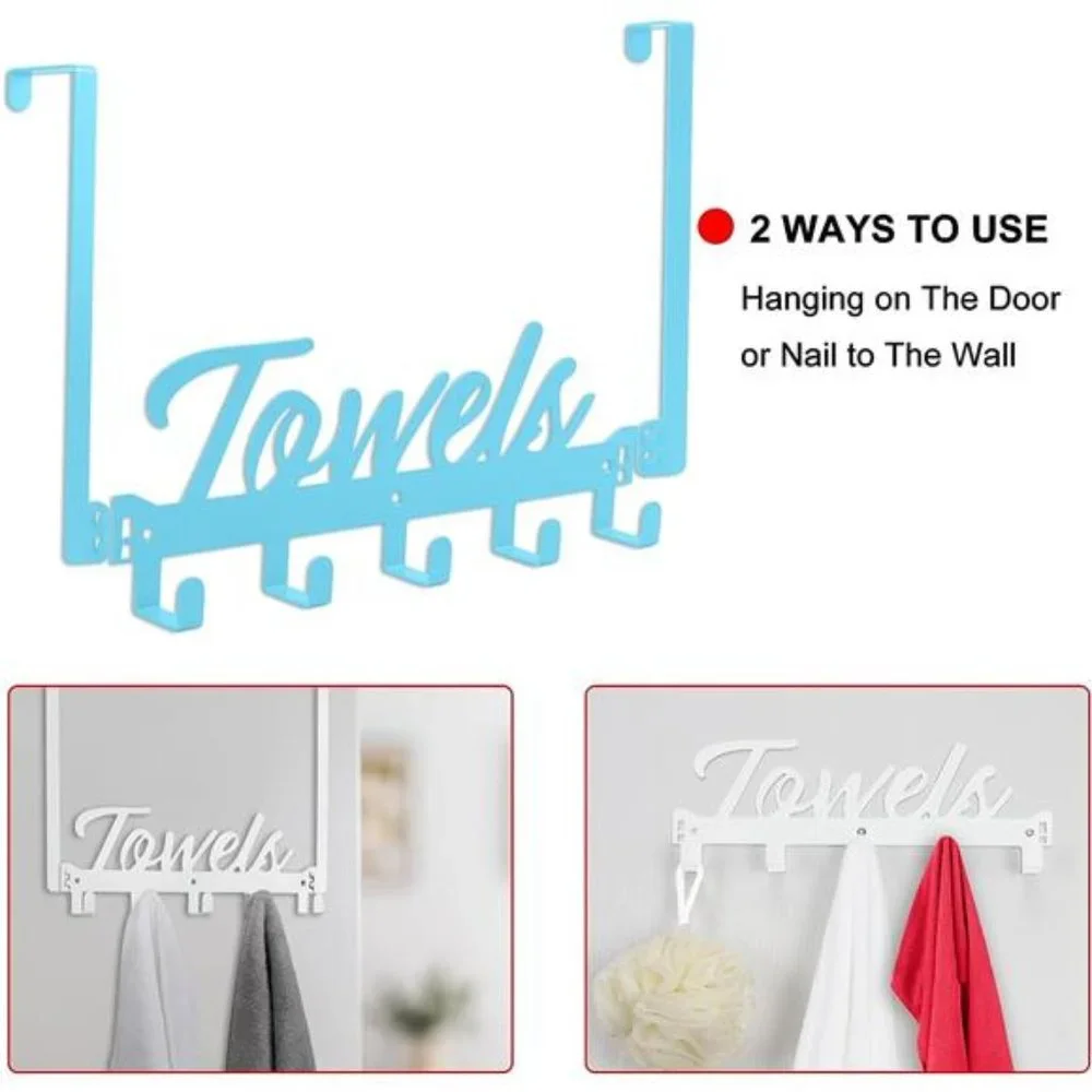 Over The Door Hooks Towel Rack for Bathroom Wall Mount Towel Hanger Beach Blue